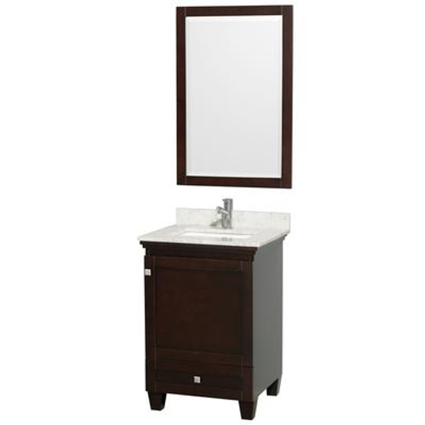Acclaim Single Vanity in Espresso with Top in Carrara White with Square Sink and Mirror