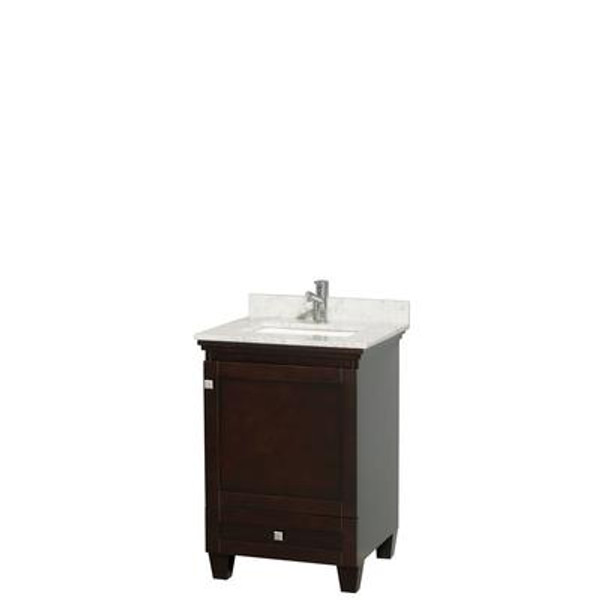 Acclaim Single Vanity in Espresso with Top in Carrara White with Square Sink and No Mirror