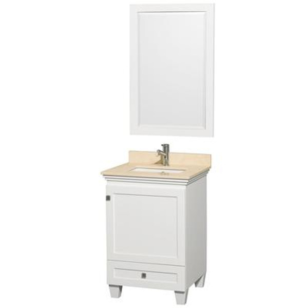 Acclaim Single Vanity in White with Top in Ivory with Square Sink and Mirror