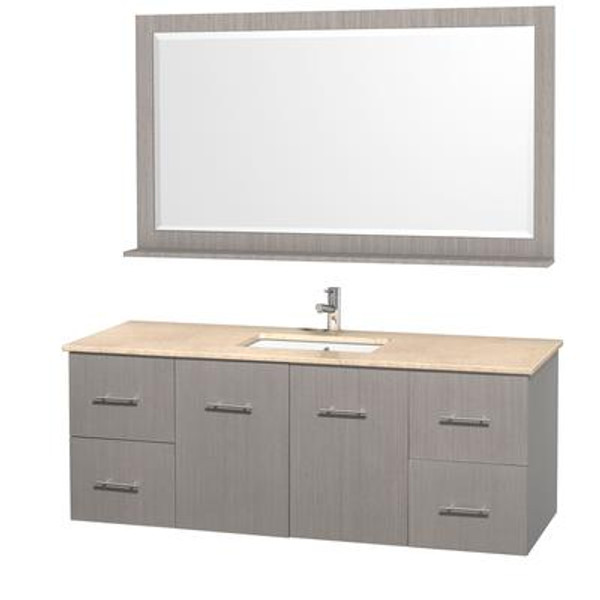 Centra 60 In. Vanity in Grey Oak with Marble Vanity Top in Ivory and Undermount Sink