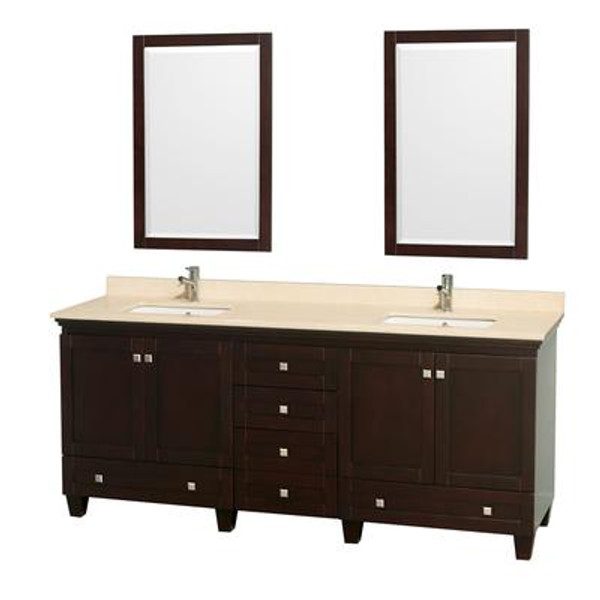 Acclaim 80 In. Double Vanity in Espresso with Top in Ivory with Square Sinks and Mirror