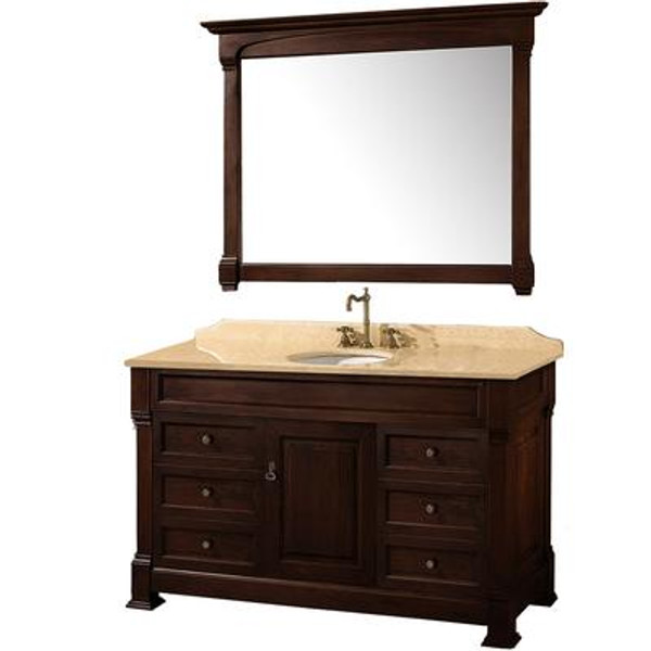 Andover 55 In. Vanity in Dark Cherry with Marble Vanity Top in Ivory and Mirror