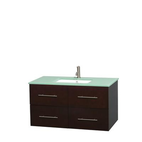 Centra 42 In. Single Vanity in Espresso with Green Glass Top with Square Sink and No Mirror