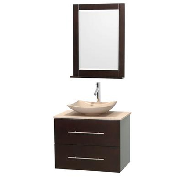 Centra 30 In. Single Vanity in Espresso with Ivory Marble Top with Ivory Sink and 24 In. Mirror