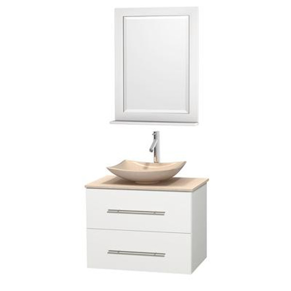 Centra 30 In. Single Vanity in White with Ivory Marble Top with Ivory Sink and 24 In. Mirror