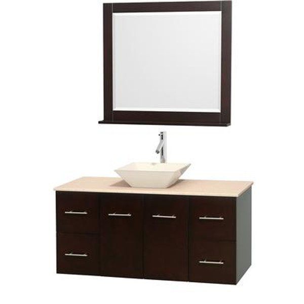 Centra 48 In. Single Vanity in Espresso with Ivory Marble Top with Bone Porcelain Sink and 36 In. Mirror