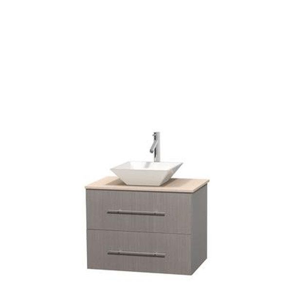 Centra 30 In. Single Vanity in Gray Oak with Ivory Marble Top with White Porcelain Sink and No Mirror