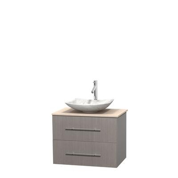 Centra 30 In. Single Vanity in Gray Oak with Ivory Marble Top with White Carrera Sink and No Mirror