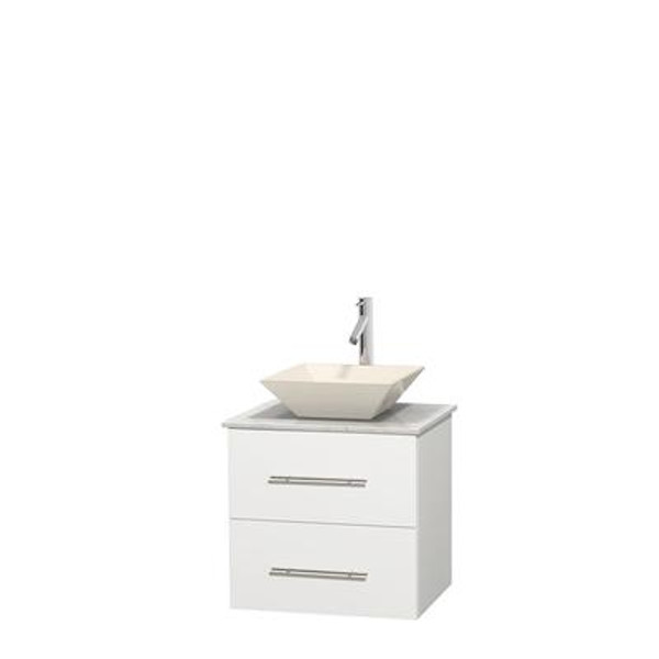 Centra 24 In. Single Vanity in White with White Carrera Top with Bone Porcelain Sink and No Mirror