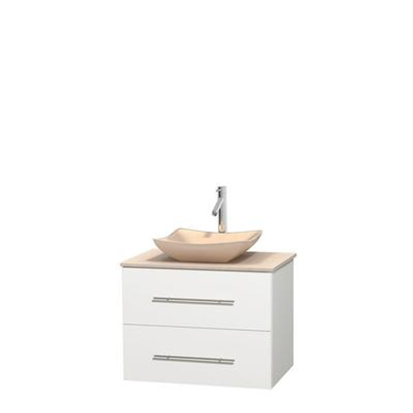 Centra 30 In. Single Vanity in White with Ivory Marble Top with Ivory Sink and No Mirror