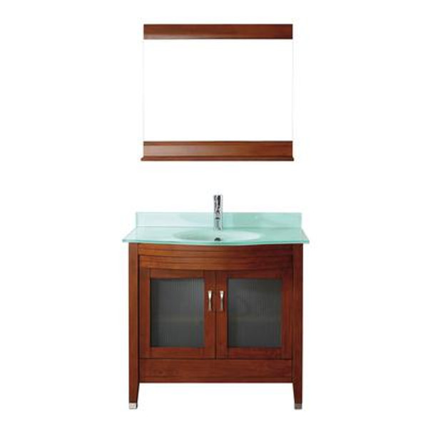 Alba 36 Classic Cherry / Glass Vanity Ensemble with Mirror and Faucet