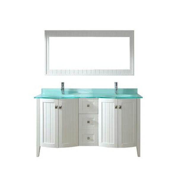 Bridgeport 60 White / Glass Vanity Ensemble with Mirror and Faucet
