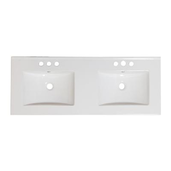 48 Inch W x 18.5 Inch D Double Sink White Ceramic Top for 8 Inch o.c. Faucet