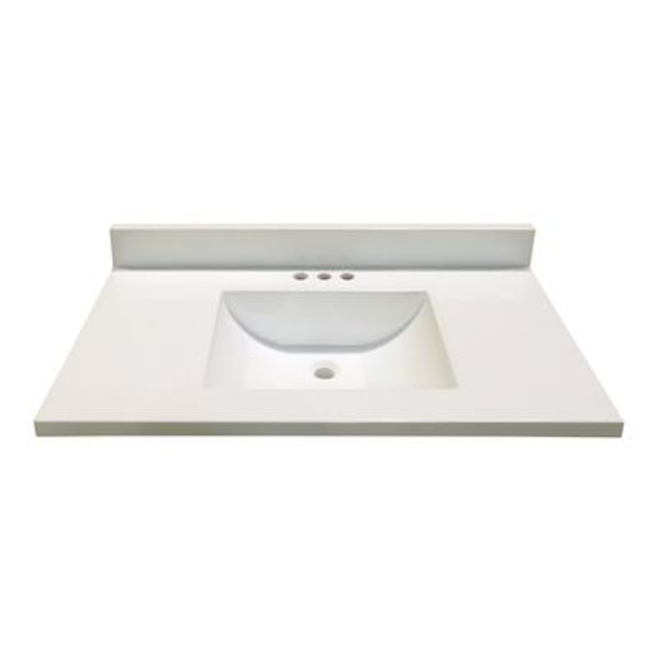 37 In. W x 22 In. D White Vanity Top with Wave Bowl