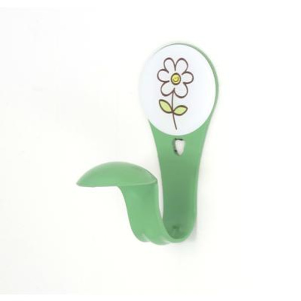 Green Single Self Adhesive hook with flower decal