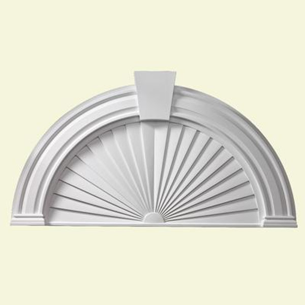 54 Inch x 29 Inch x 2-1/2 Inch Half Round Sunburst Pediment with Smooth Keystone