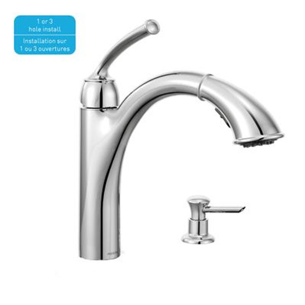 Sullivan 1 Handle Reflex Pullout Kitchen Faucet with Soap Dispenser - Chrome Finish