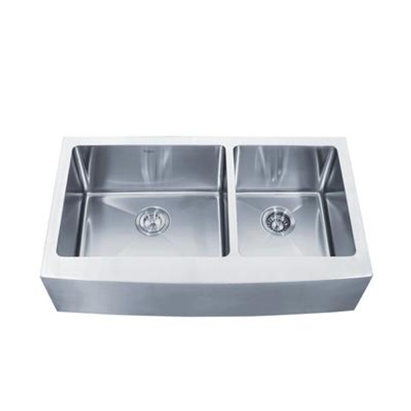 36 Inch Farmhouse Apron 60/40 Double Bowl 16 gauge Stainless Steel Kitchen Sink