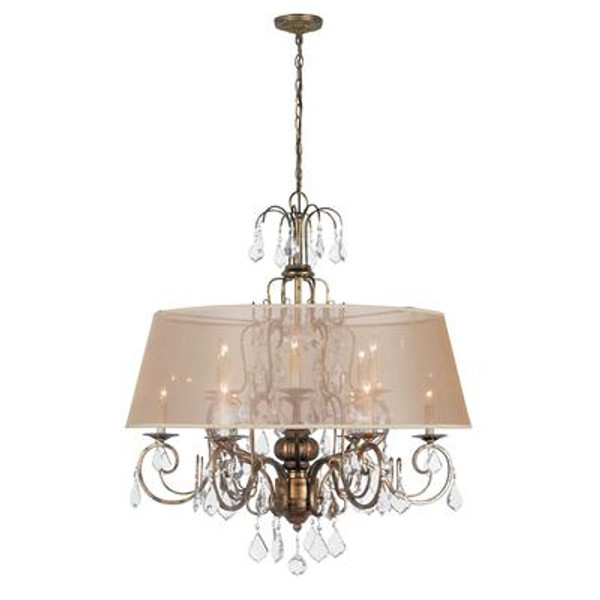 Belle Marie Collection Antique Gold 12-Light Chandelier with Champagne Shade