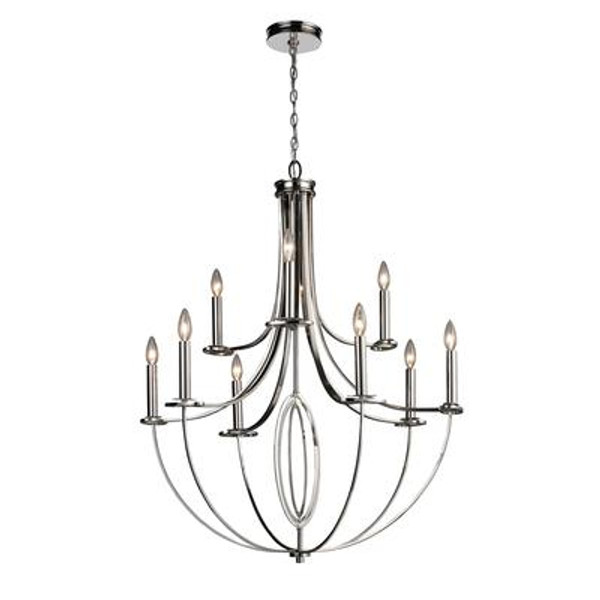 9-Light Ceiling Mount Polished Nickel Chandelier