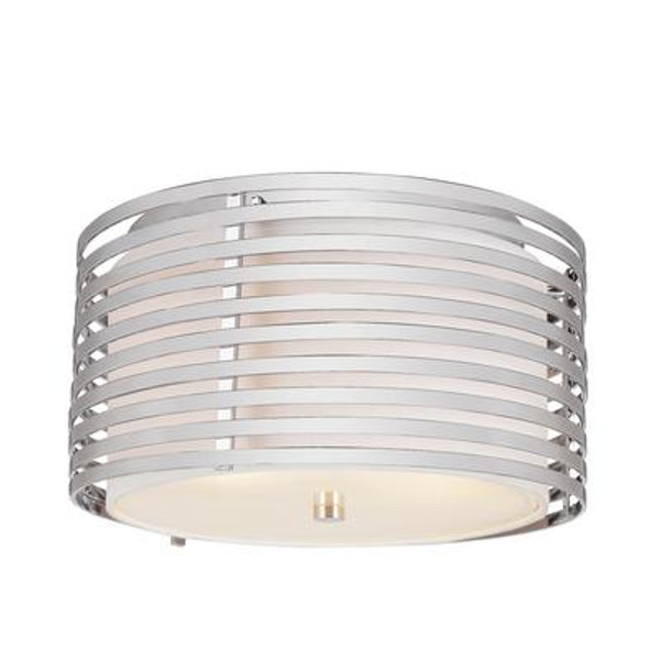 Chrome and Linen Drum 13 inch Flushmount