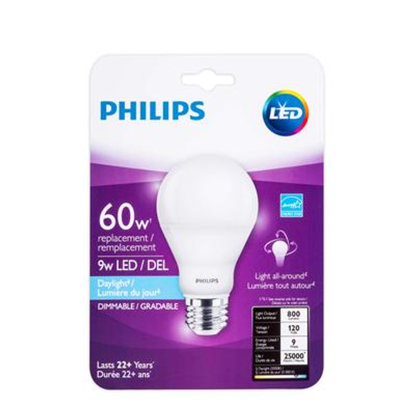 LED 9W = 60W A-Line (A19) Daylight (5000K) - Case of 4 Bulbs