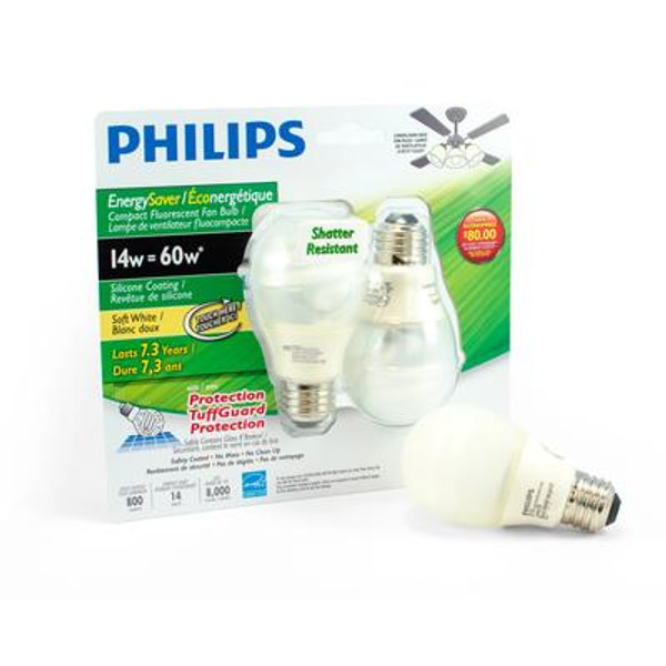 CFL 14W = 60W A-Line (A19) Silicone Medium Base Soft White (2700K) - Case of 12 Bulbs