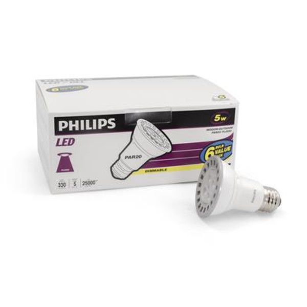 LED 5W = 50W PAR20 Soft White (2700K)  - 6 Pack