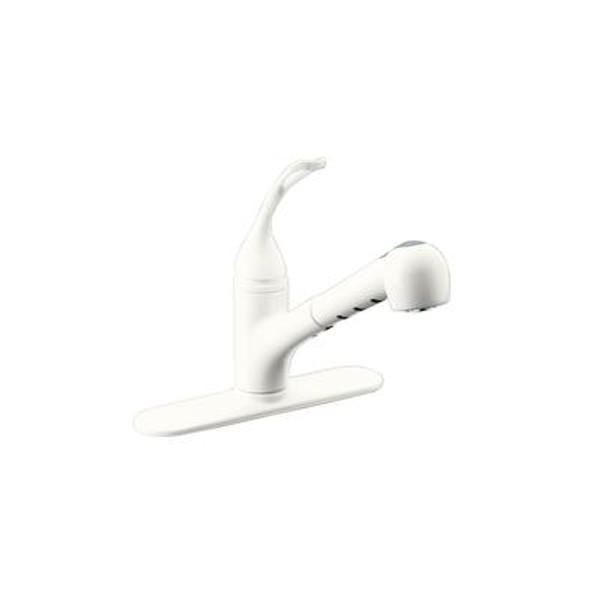 Coralais Single-Control Pullout Spray Kitchen Sink Faucet In White