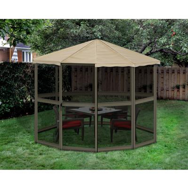 Round Gazebo 3 Seasons 12 Feet  Diameter Sand/Taupe