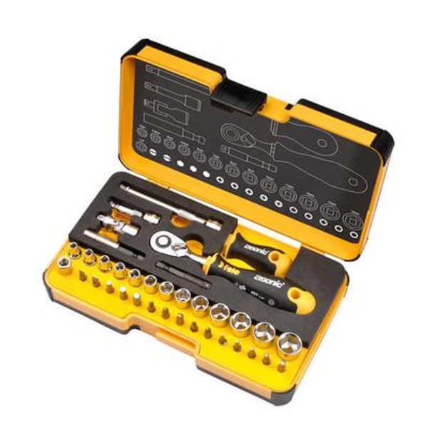 R-GO  1/4 in. Ergonic Ratchet - Stubby - Multi-Tools set 36 Pcs Metric