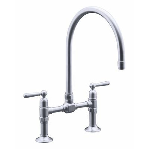 Hirise Stainless Deck Mount Bridge Kitchen Faucet In Brushed Stainless