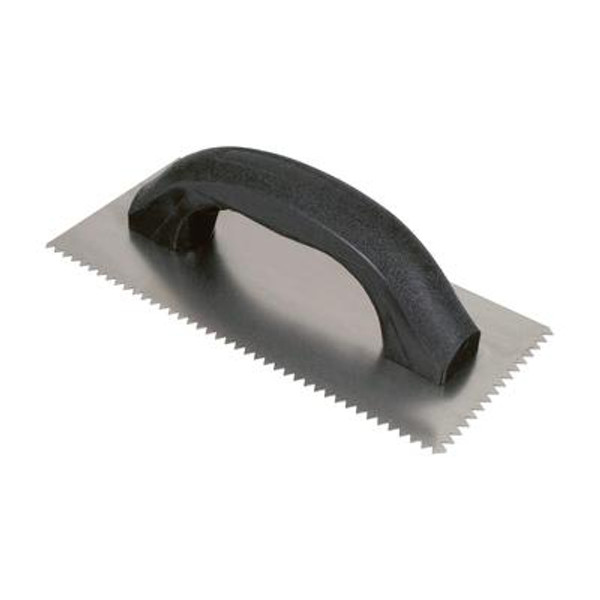 4 x 9 Inch Wall Trowel with Plastic Handle and Steel Blade; 1/4 x 3/16 Inch V-Notch