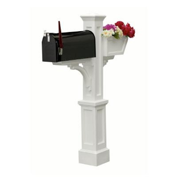 Westbrook Plus Mailbox Post (White) - New England styled mailbox post with planter