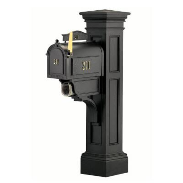Liberty Mailbox Post (Black) - New England styled mailbox post with paper holder