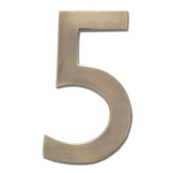 Solid Cast Brass 4 inch Floating House Number Antique Brass ''5''