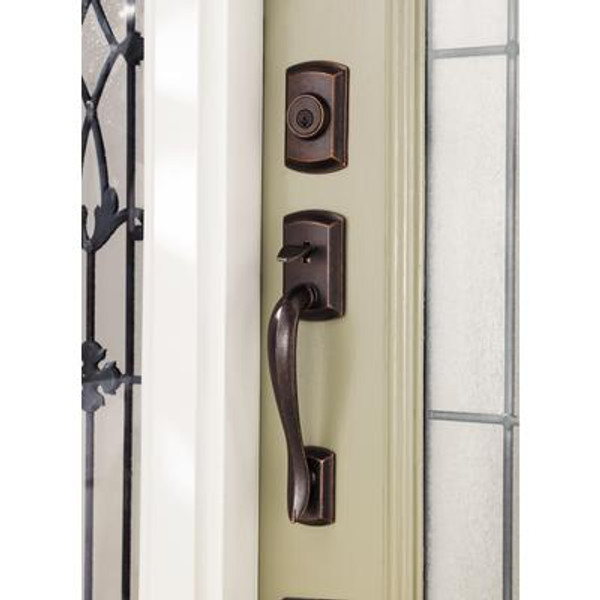 Avalon handle set with brooklane interior lever - rustic bronze finish