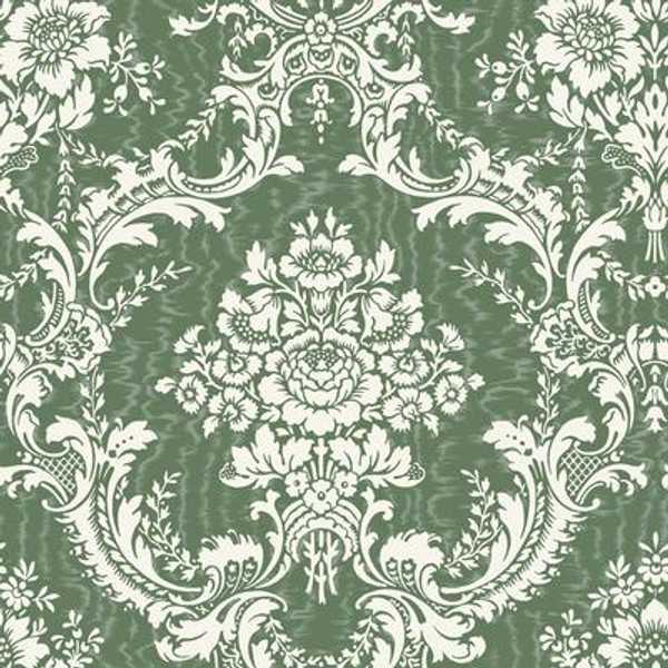 20.5 In. W Green Mid Scale Damask on Moire Background Wallpaper