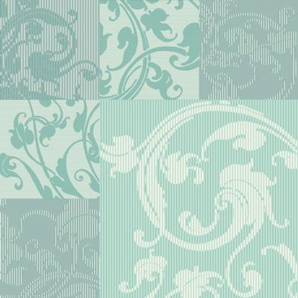 20.5 In. W Aqua  Modern Geometric with Classic Acanthus Leaf Overprint Wallpaper