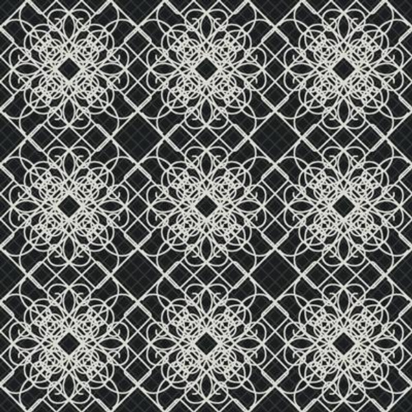 20.5 In. W Black and White Giro-Lace Print with Metallic Accents Wallpaper