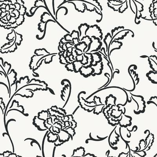 20.5 In. W White and Black Large Scale Dramatic Floral Outline Wallpaper