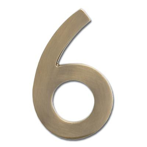 Solid Cast Brass 5 inch Floating House Number Antique Brass ''6''