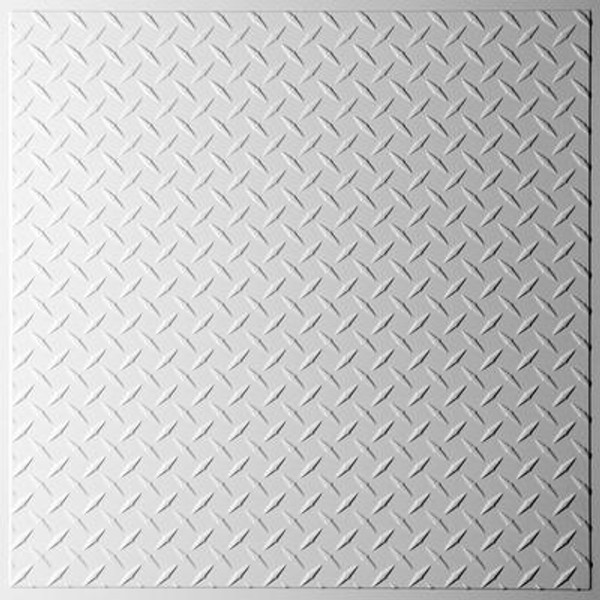 Diamond Plate White Ceiling Tile; 2 Feet x 2 Feet Lay-in or Glue up