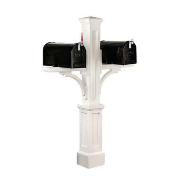 Newport Plus Double Mailbox Post in White
