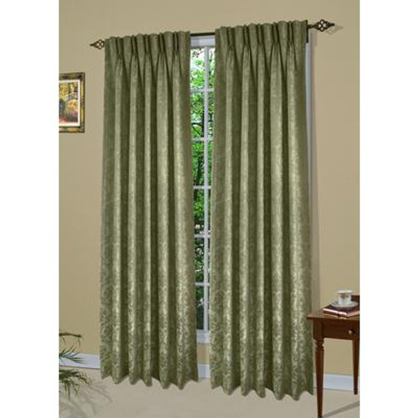 Medallion Pinch Pleat Tab Panel 32X84 Inches; Green