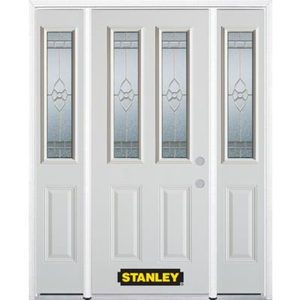 64 In. x 82 In. 2-Lite 2-Panel Pre-Finished White Steel Entry Door with Sidelites and Brickmould