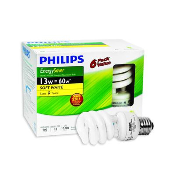 CFL 13W = 60W Mini Twister Soft White (2700K) - 6 Pack