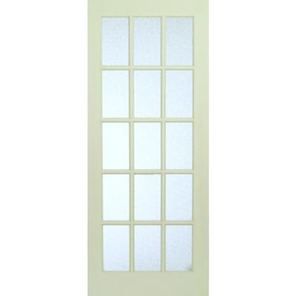 Interior 15 Lite French Door Primed With Martele Privacy Glass - 28 Inches x 80 Inches
