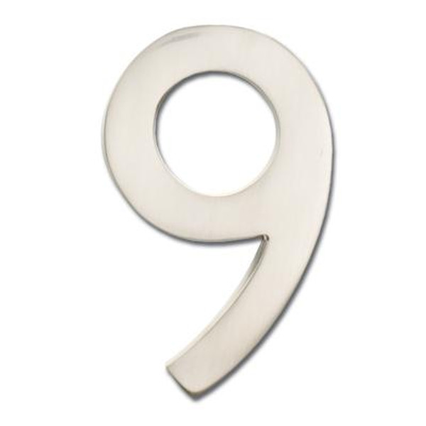 Solid Cast Brass 4 inch Floating House Number Satin Nickel ''9''