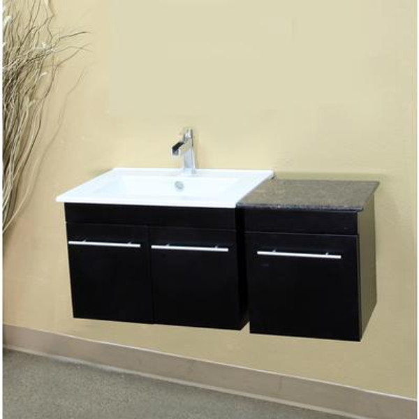 40 In Single Wall Mount Style Sink Vanity in Black with Ceramic Top in White